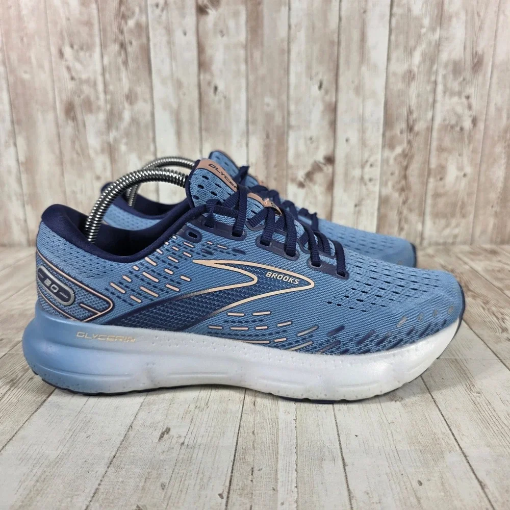Brooks Glycerin 20 Womens Running Shoes Blue Rose Gold 1203691B478 Size 10 B